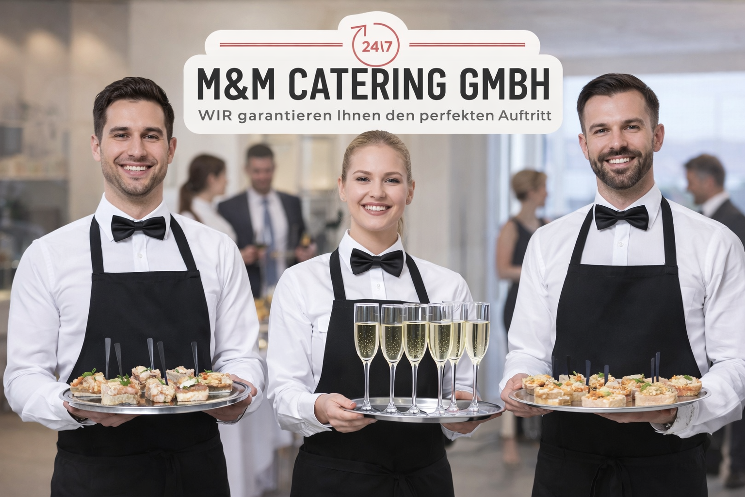 Personaldienstleistung Wien – professionelles Servicepersonal von M&M Catering bei Event mit Getränken und Fingerfood